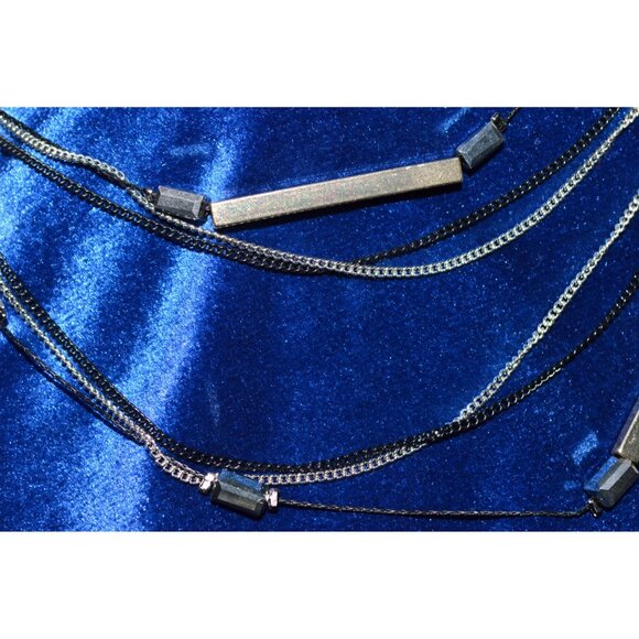 Premier Designs Classy Necklace Multi Strand Gold Tone Black Bars Crown Dangle - Picture 2 of 7